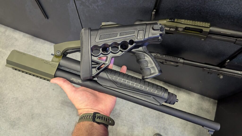  A compact, foldable Rock Island Armory Pak Out pump-action shotgun