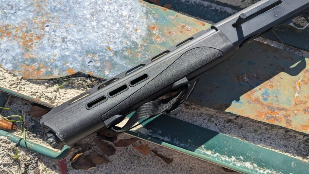 Perspective shot of the IWI Mafteah from the front, showing the vented handguard and muzzle