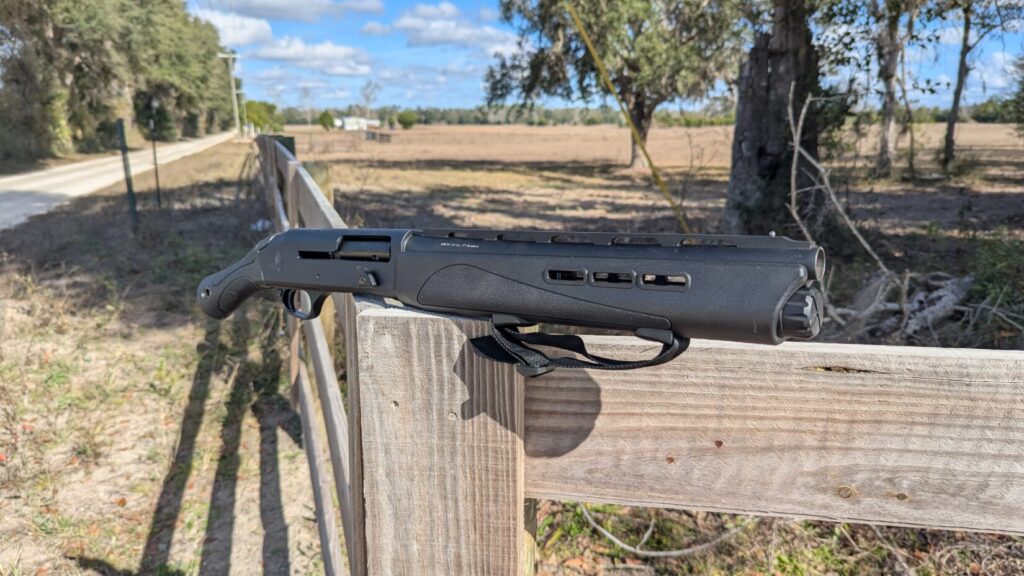 Perspective shot of the IWI Mafteah from the front, showing the vented handguard and muzzle device.