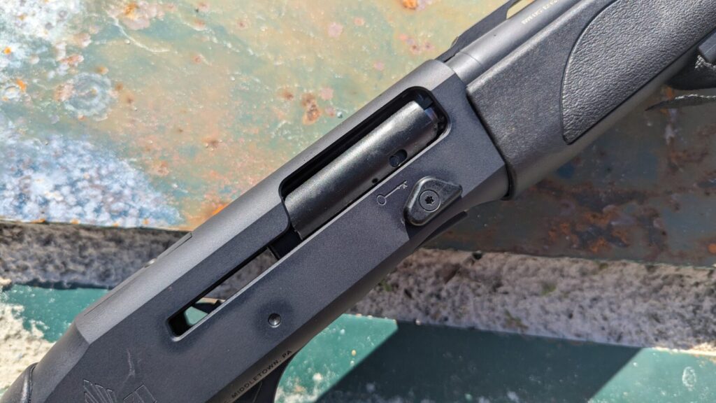 Close-up of the IWI Mafteah receiver, highlighting the bolt, safety, and "IWI US - Middletown, PA" engraving.