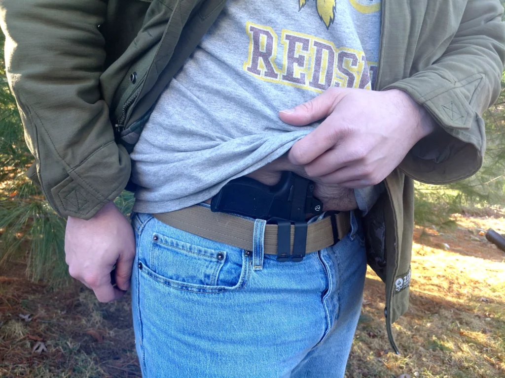 Concealed carry pistol being worn at the appendix