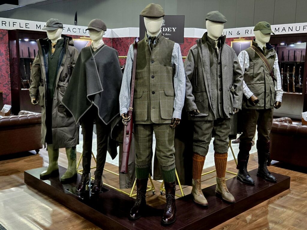 Clothing display featuring wool apparel at Dallas Safari Club
