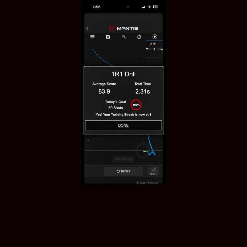 A view of the Mantis app on a phone with the R1R drill screen visible. 