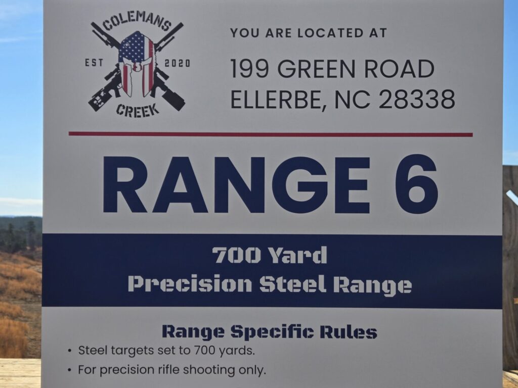 A rifle range sign with an address and rules listed