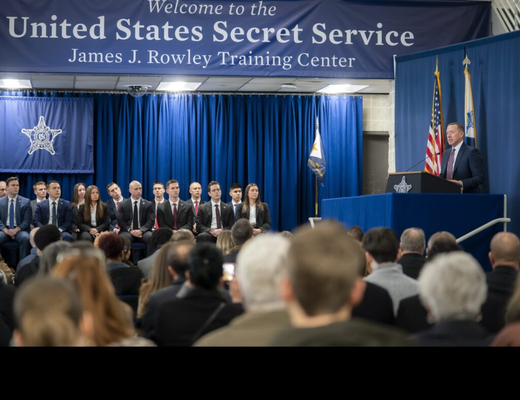 Director of the U.S. Secret Service Sean Curran delivers remarks during a graduation ceremony for U.S. Secret Service Special Agent Training Class 465 at the James J. Rowley Training Center in Laurel, Md., Jan. 28, 2026. (Image: DHS photo by Tia Dufour)