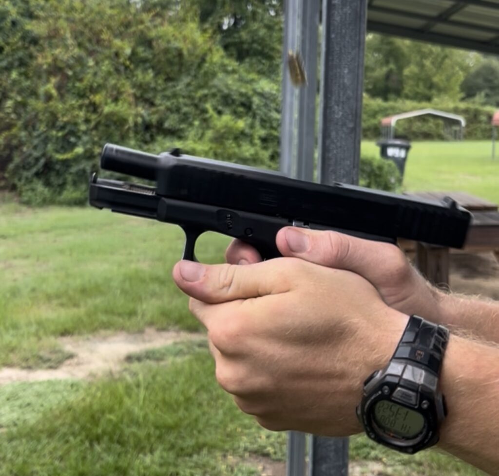 A shooter during a War HOGG Tactical course grip falling apart while shooting the War HOGG 1-5 drill