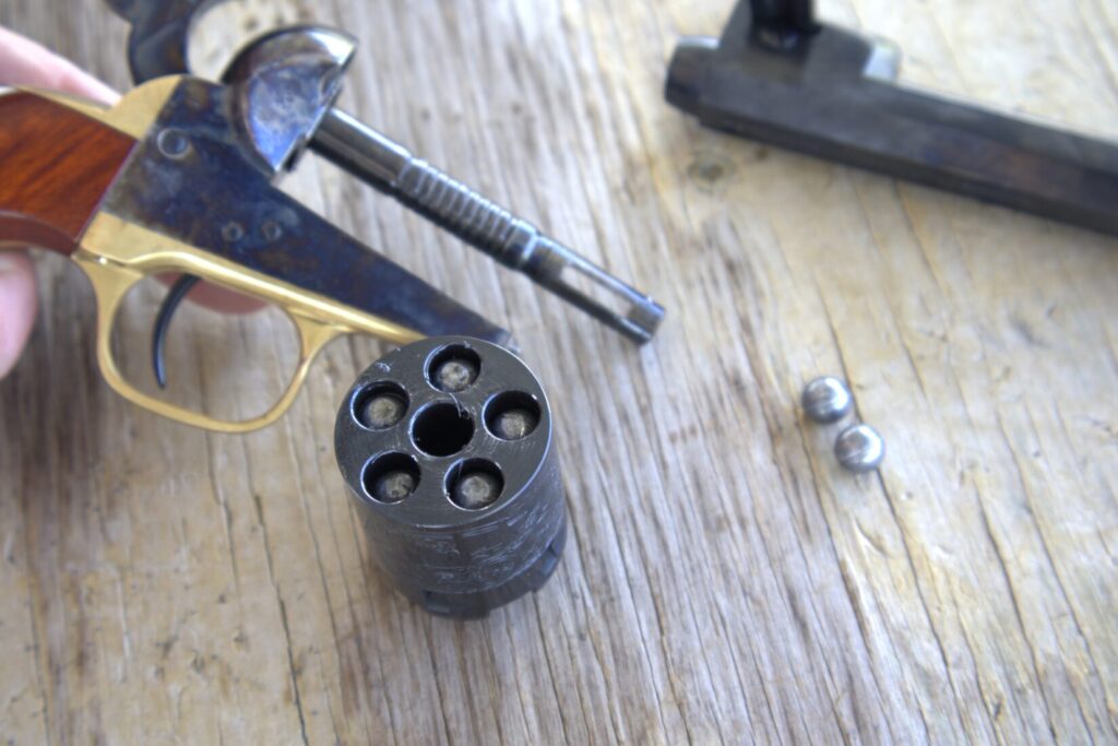 colt 1849 cylinder loading with lead round balls