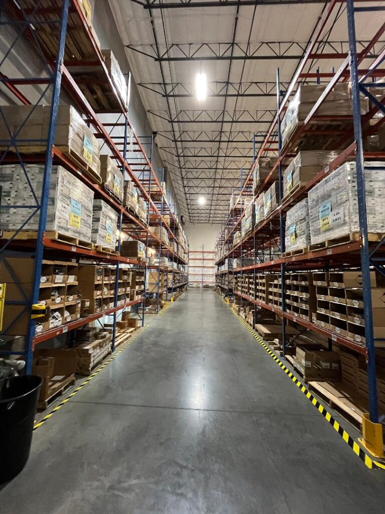rows of warehouse shelves