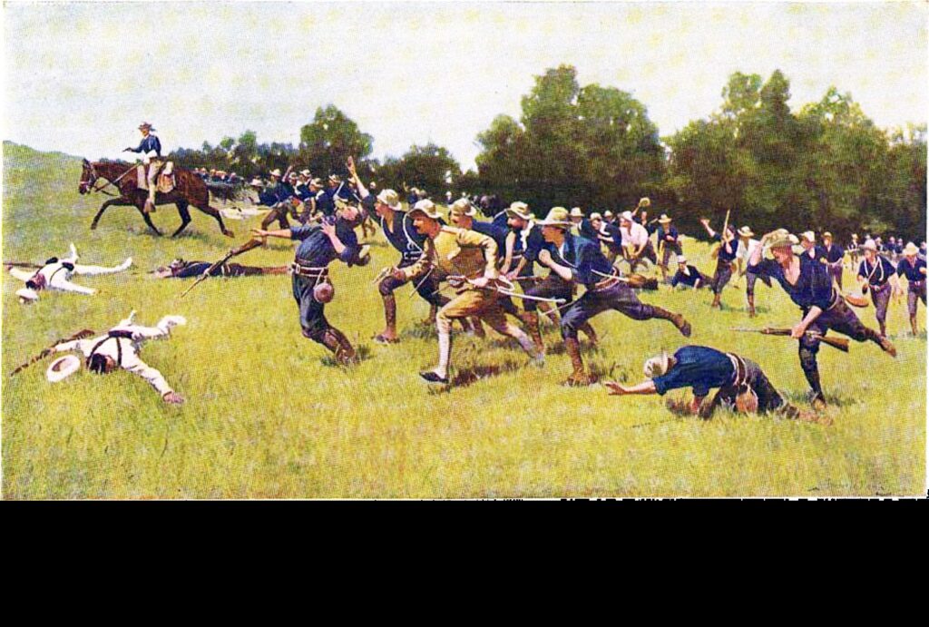 Charge of the Rough Riders at San Juan Hill, painted by Frederic Remington in 1909. This scene actually depicts the charge on Kettle Hill, which was to the right of San Juan Hill. (Library of Congress)
