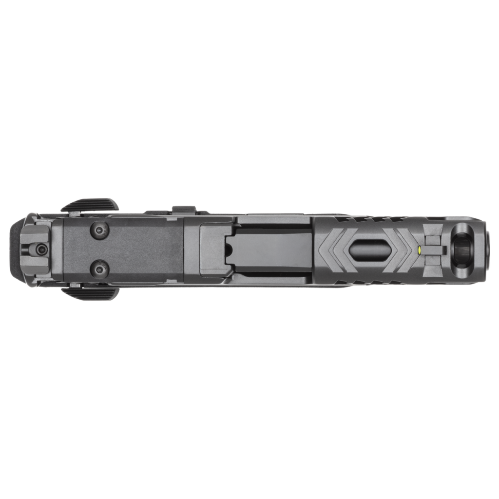 Top slide view of the Smith & Wesson Equalizer Carry Comp on White Background.