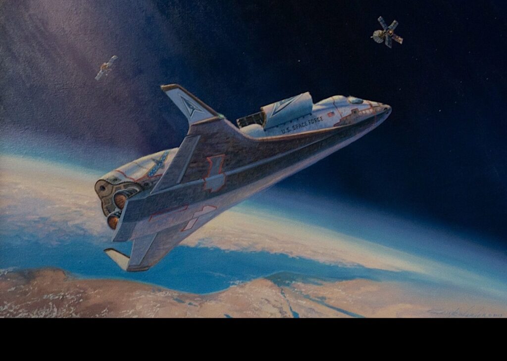 Concept of a future space interception. First official painting of Space Operations Command. (U.S. Space Force)