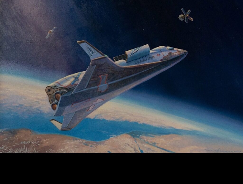Concept of a future space interception. First Official Painting of Space Operations Command.