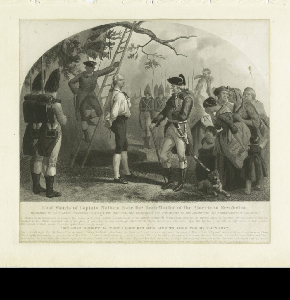 Last words of Captain Nathan Hale from calendar of Emmet collection. New York Public Library