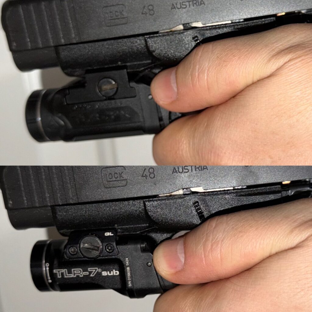 The TLR-3 X Switch is slightly higher than the TLR-7 Sub & preferred by author Ken Stretz of Stretz Tactical