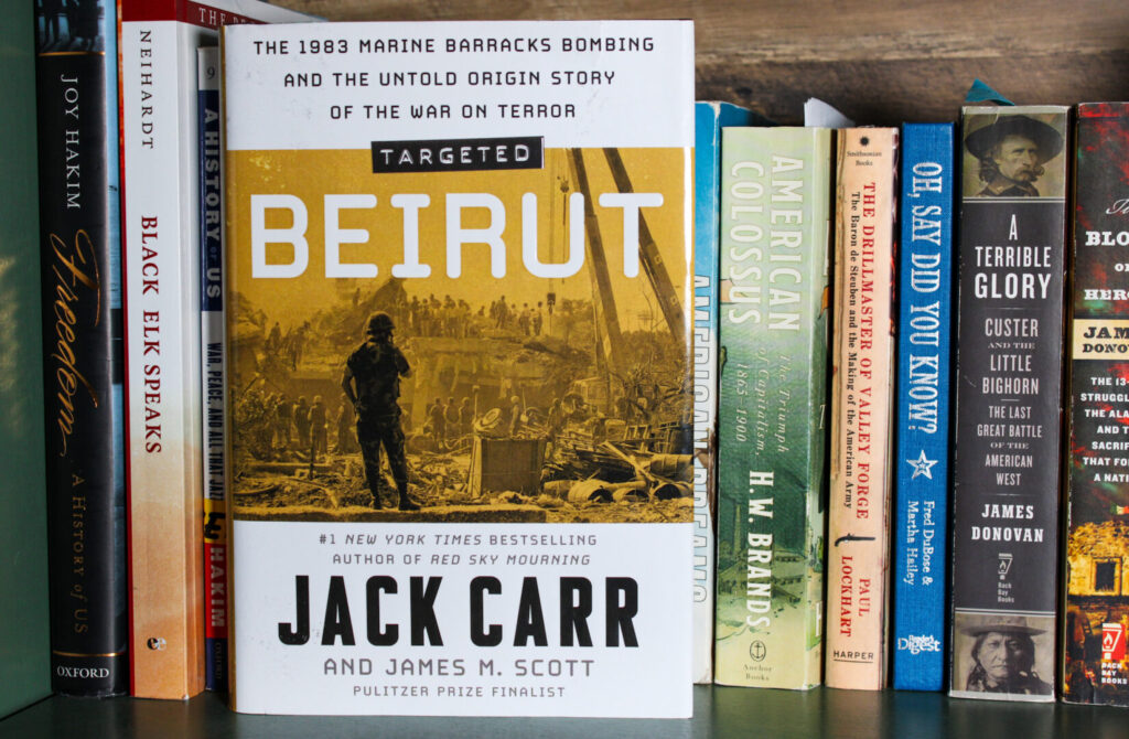 Books on a shelf.