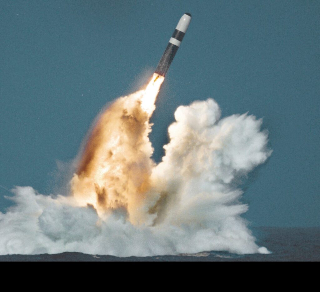 United States Trident II (D-5) missile underwater launch. (U.S. Department of Defense)