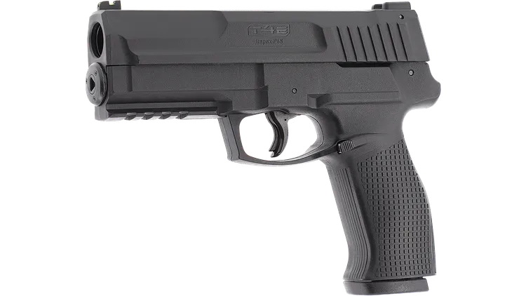 Black pistol on a white background.