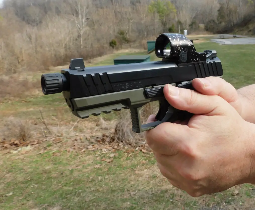 IWI Masada Tactical pistol equipped with a red dot optic