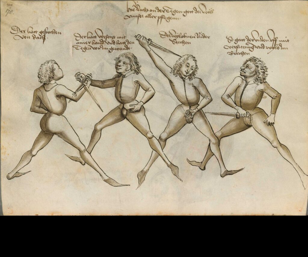 Scan of the historical Fechtbuch ('fencing book') by German fencing master Hans Talhoffer. (Bavarian State Library, processed by McLeod, Wikimedia Commons. Public Domain)