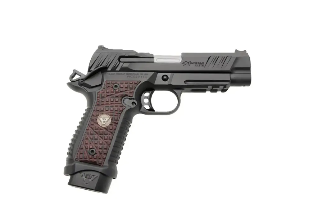 Handgun on a white background.