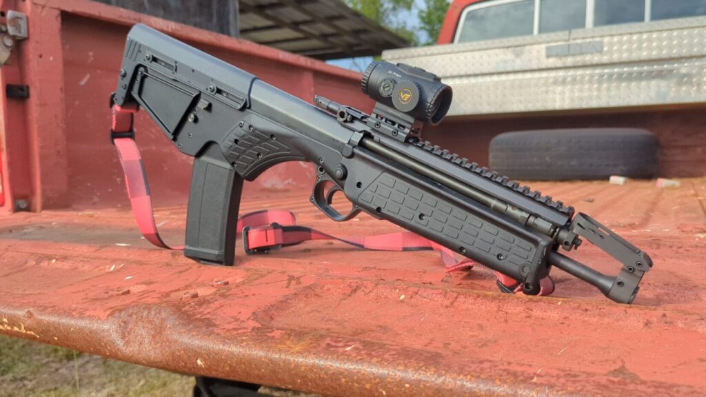 An angled shot of the RDB-S resting on a range table, showcasing the top rail and Vector Optics sight.