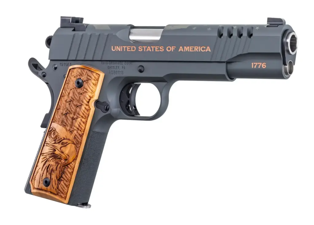 Gray pistol on a white background.