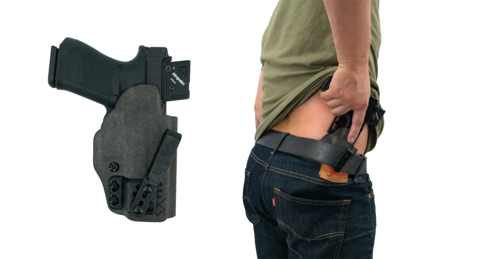 Black and grey holster on a white background.