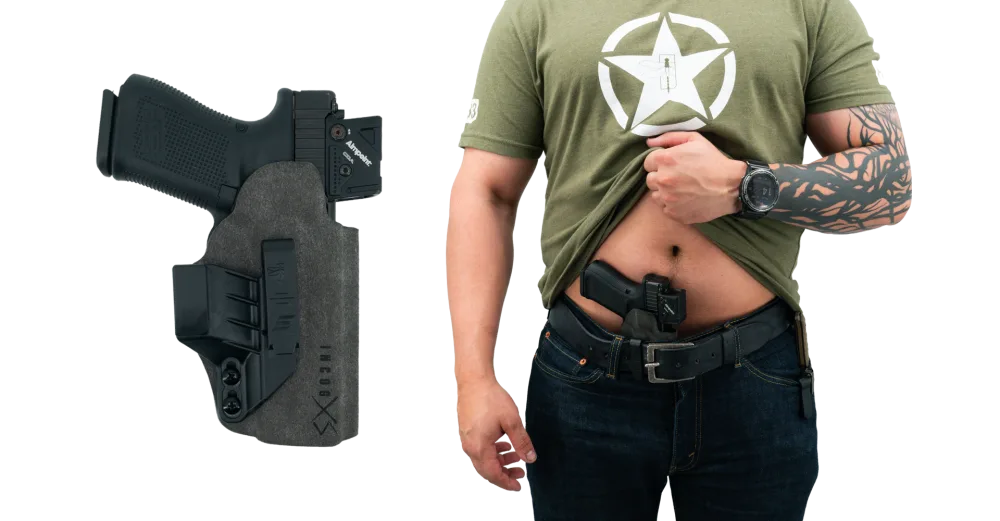 Black and grey holster on a white background.