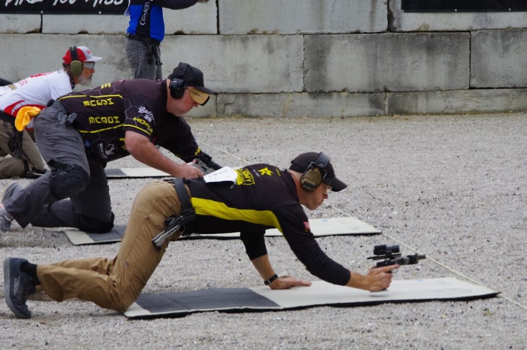 Going prone at Bianchi on the practical event.