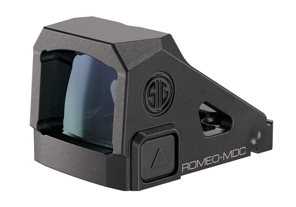 Black optic on a white background.