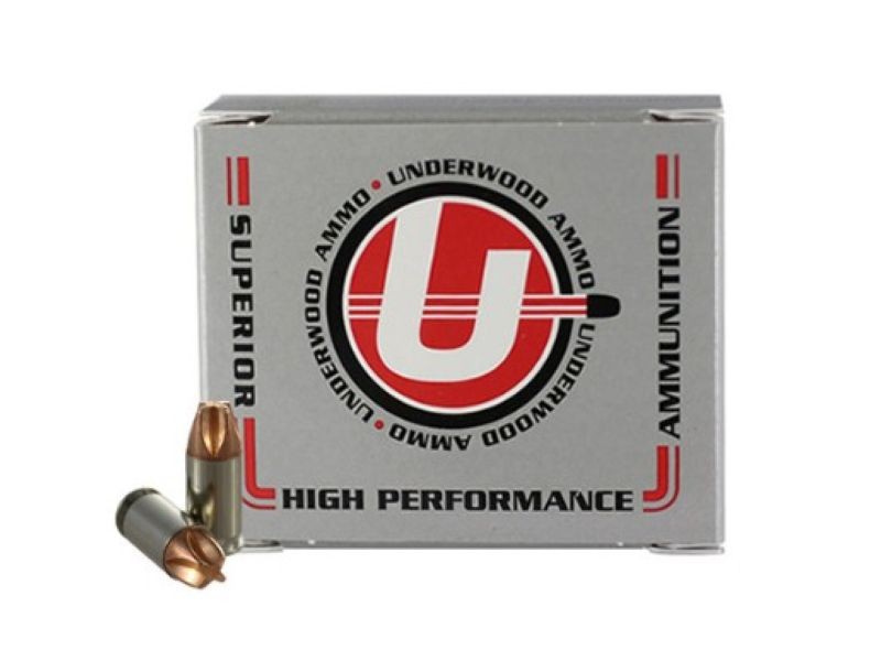 A box of Underwood ammo with a silver bullet beside the box. 