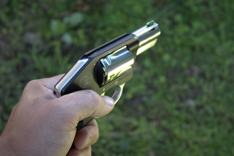 charter arms off duty view of the sights cylinder and hammerless design
