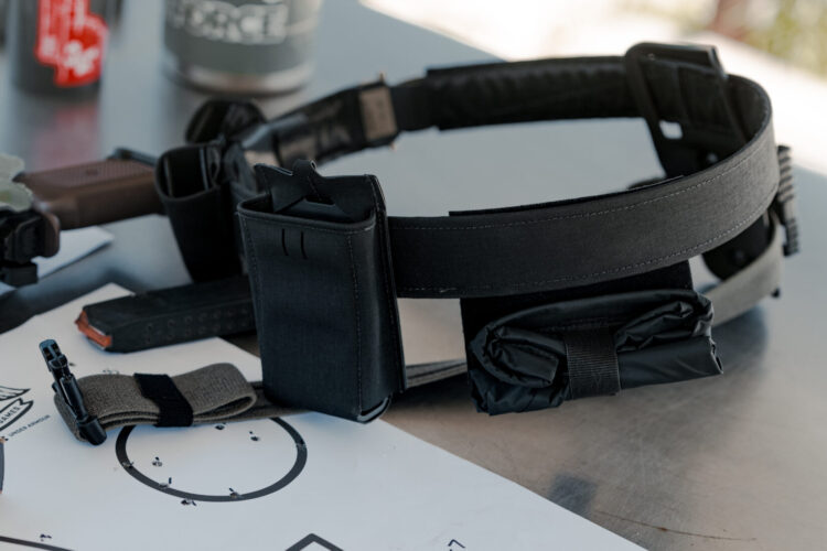 Black belt on a metal table.