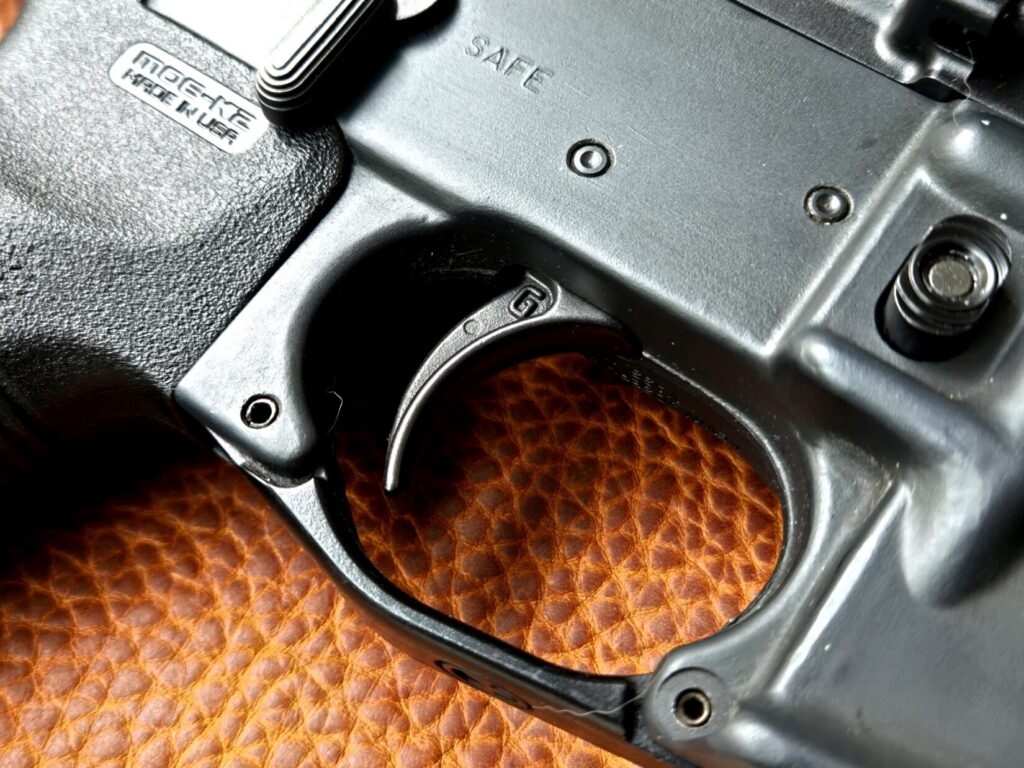 An AR15 trigger close up