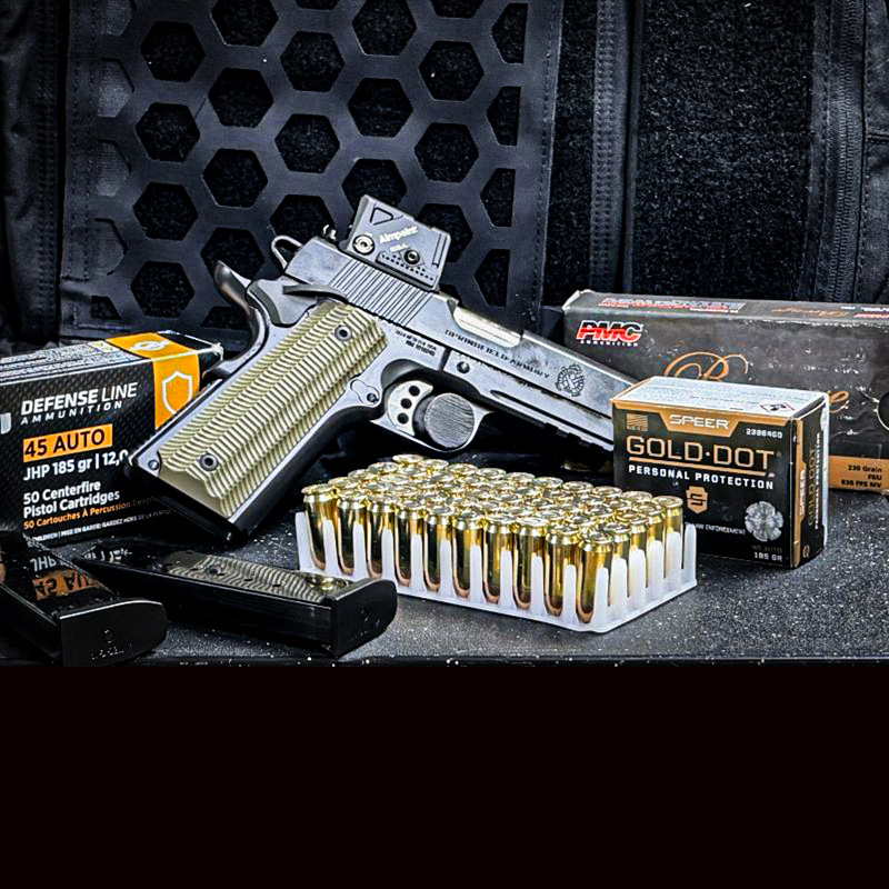 The Operator pistol with ammunition around it. 
