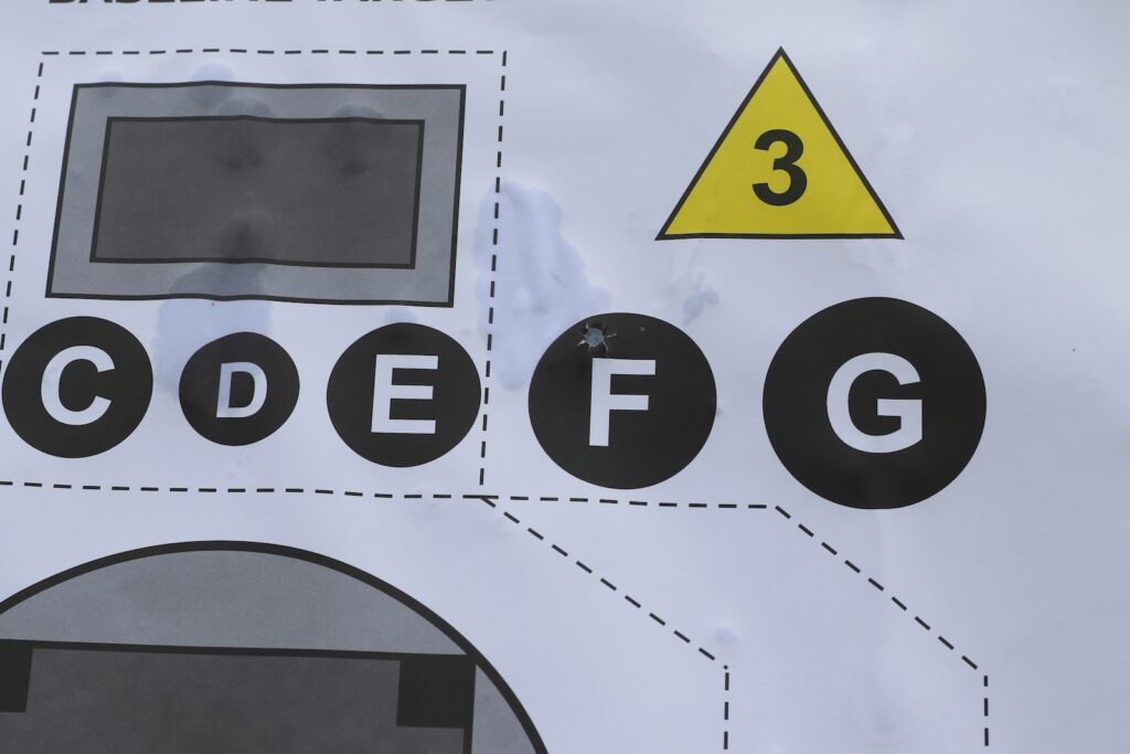Close-up of an RE Factor target section, designed to force split-second identification before firing