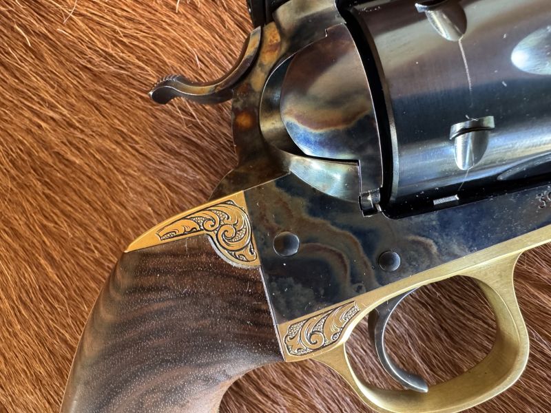 The custom Bisley hammer, trigger, and frame are color cased, adding to the good looks of the "Brasshawk."