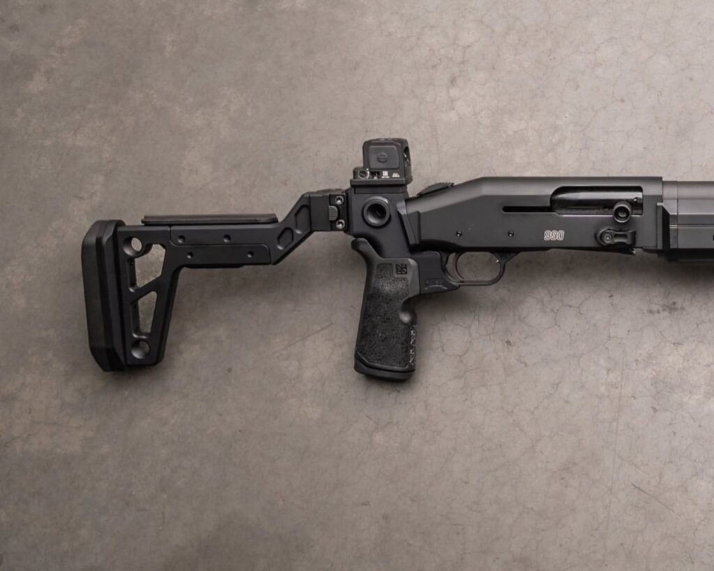 A shotgun buttstock with MRDS