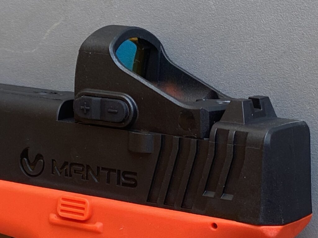 Mantis TitanX Smart Laser Pistol mounted with Mantis Pink Rhino Red Dot Sight