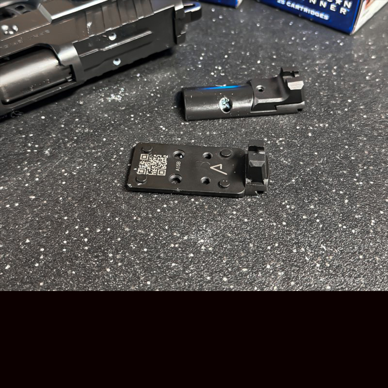 A view of the mounting plate for an optic on the Prodigy 1911 handgun.