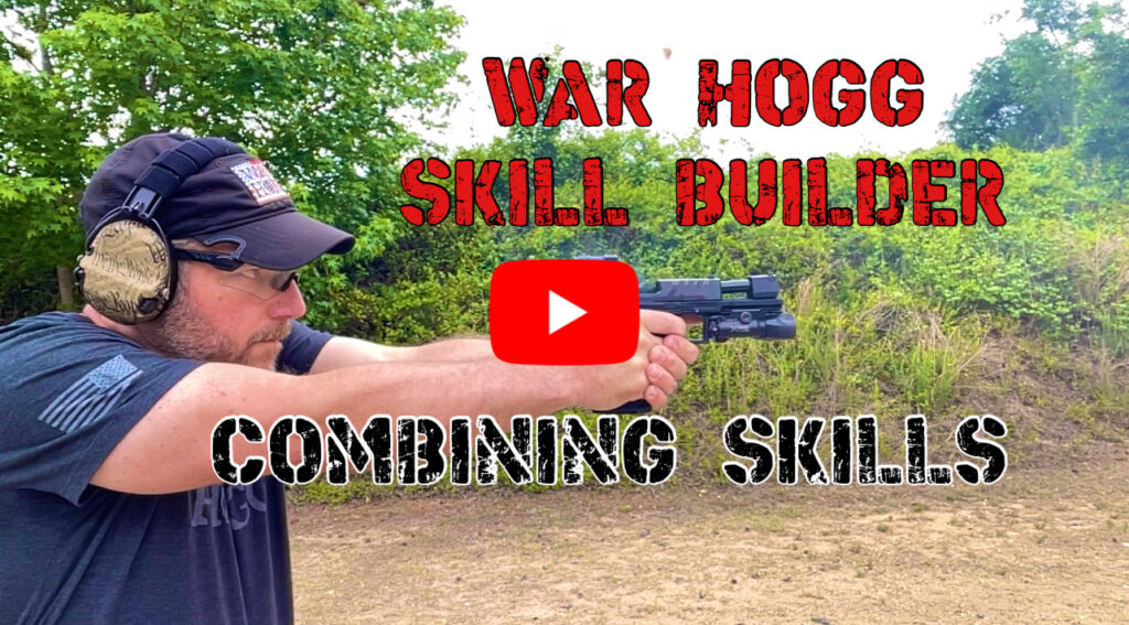 In this photo, which is a link to a video, Rick Hogg of War HOGG Tactical is explaining and live fire demoing the Combining Skills Drill shooting a Walther PDP Pro X.