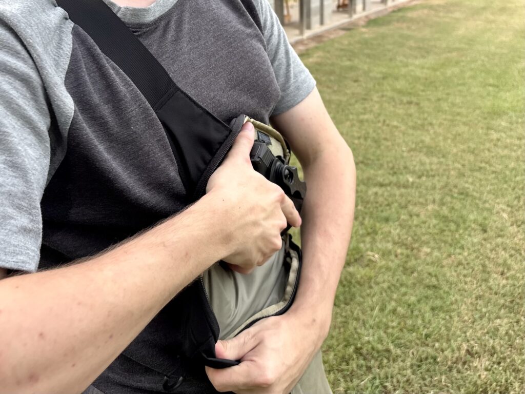 Working from an off-body bag, like all of these styles, has its place. Be sure to train. Getting the zipper open and the gun cleared adds a bit more time to the equation.