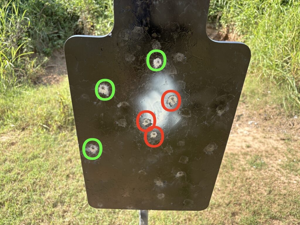 shots on a steel target from the g19 and g43x