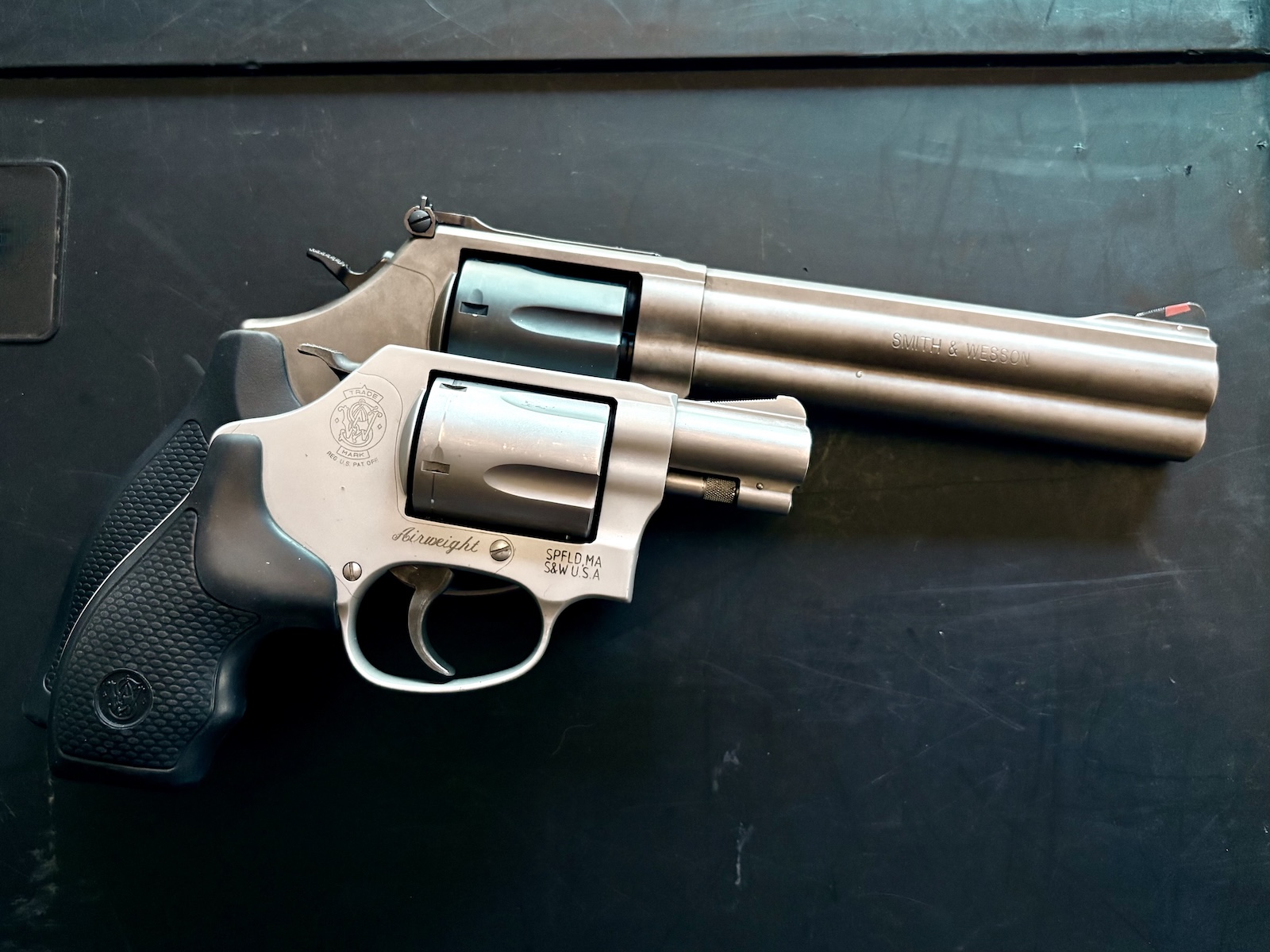 Smith's .38s come in many sizes, too, like this 686. There's not much demand for hammerless guns in the larger sizes.