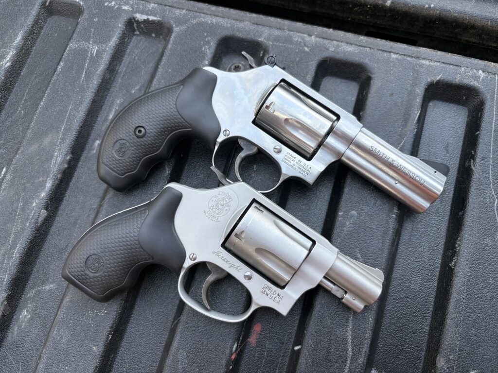 A Smith & Wesson Model 60 in .357 and a Moedl 642--both are J-Frames. 