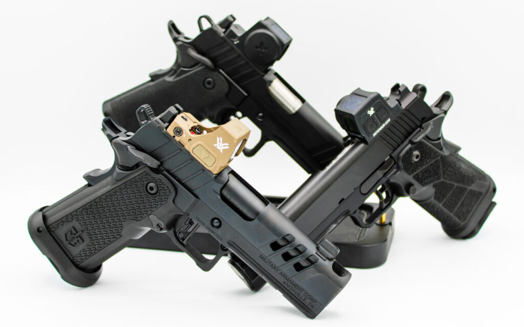 Three 2011-style double-stack 1911 pistols compared side by side for the Safariland 2011 Project review series.
