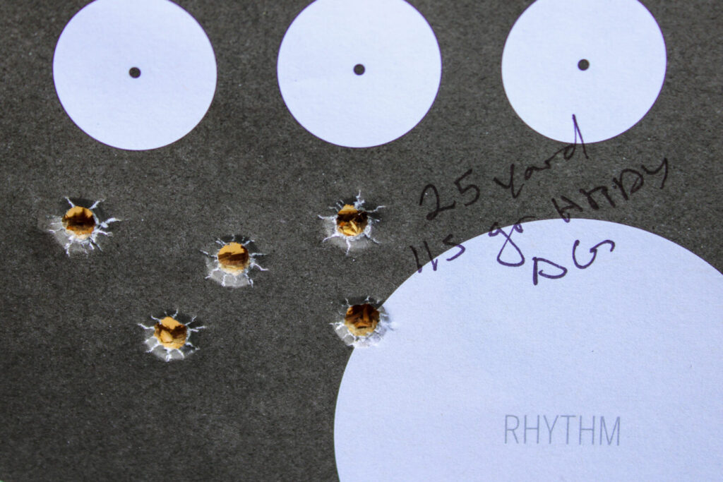 25-yard accuracy testing results for the MasterPiece Arms DS9-TC Hybrid