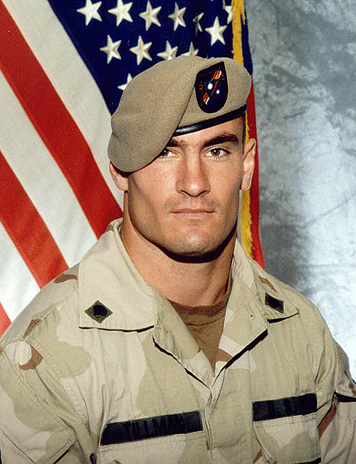 Image of square-jawed Pat Tillman, former NFP player turned Army Ranger.