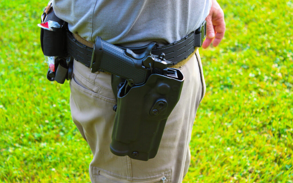 The Stealth Arms Platypus holstered in a Safariland 6354RDSO ALS holster