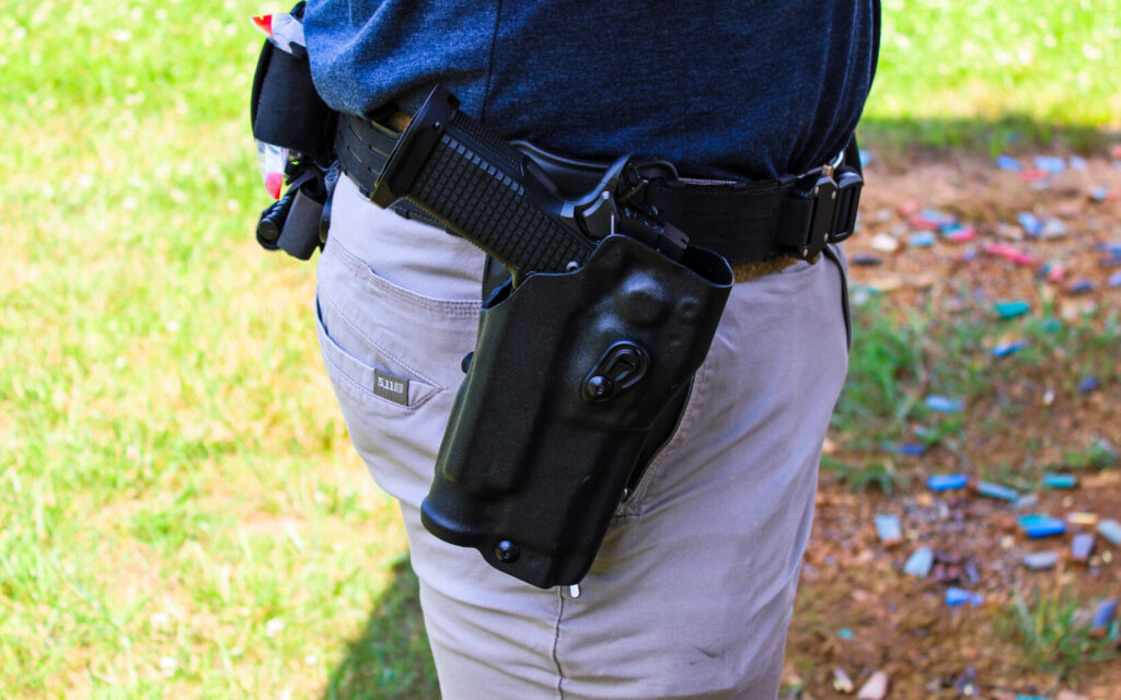 The Race City Defense Core holstered in a Safariland 6354RDSO ALS holster